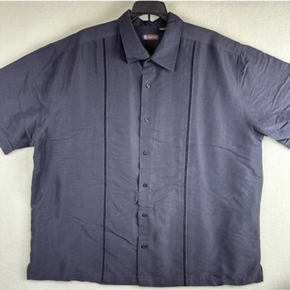 Centro Casual Dress Shirt Mens Size 2XL Black Short Sleeve Rayon Poly Blend